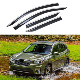 Fit 2019-2024 Subaru Forester Clip-On Chrome Trim Vent Window Visors Rain Sun Wind Guards Shade Deflectors