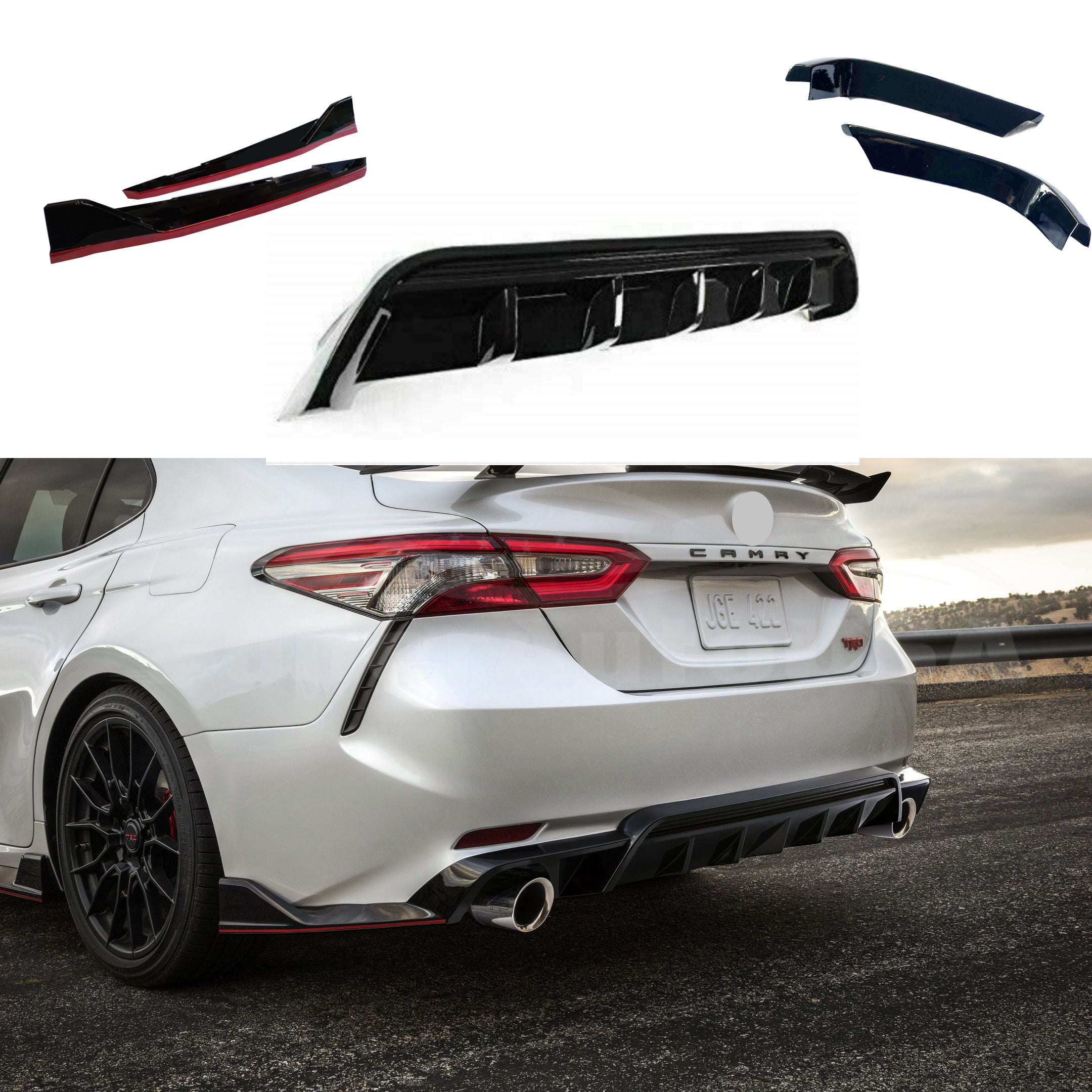 Fit 2018-2024 Toyota Camry TRD Style Rear Diffuser Spoiler Side Body Skirts Rear Splitters Body Skit 3-in-1 Set