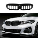 Fits 2019-2022 BMW 3 Series G20 G21 Double Line Glossy Gloss Black Front Kidney Grill-1