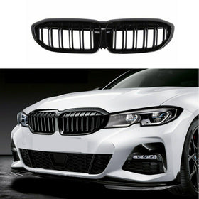 Fits 2019-2022 BMW 3 Series G20 G21 Double Line Glossy Gloss Black Front Kidney Grill
