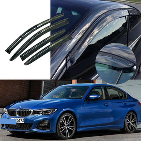 Fit 2019-2022 BMW 3 Series G20 Clip-On Carbon Fiber Print Trim Vent Window Visors Rain Sun Wind Guards Shade Deflectors
