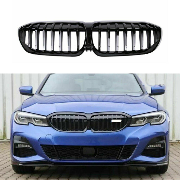 Fits 2019-2022 BMW 3 Series G20 G21 Single Line Front Kidney Grill (Gloss Black)