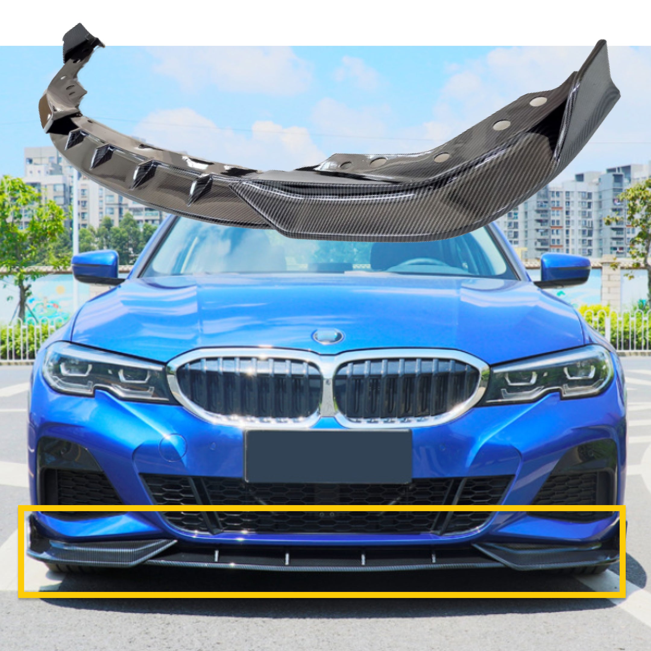 Ajuste 2019-2022 BMW 3 Series G20 M Sport parachoques delantero labio coche Spoiler (impresión de fibra de carbono)