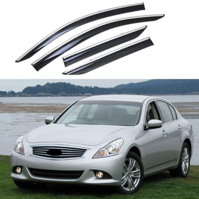 Fit 2007-2015 INFINITI G25 G35 G37 Q40 Clip-On Chrome Trim Vent Window Visors Rain Sun Wind Guards Shade Deflectors