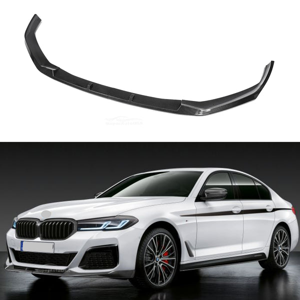 Para BMW G30 5 Series M Sport 2021-2022, separador de labios de parachoques delantero (impresión de fibra de carbono)