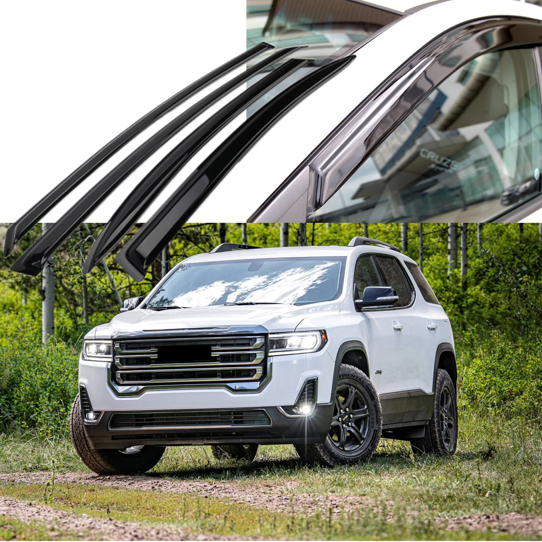 Fit 2017-2022 GMC Acadia Out-Channel Vent Window Visors Rain Sun Wind Guards Shade Deflectors