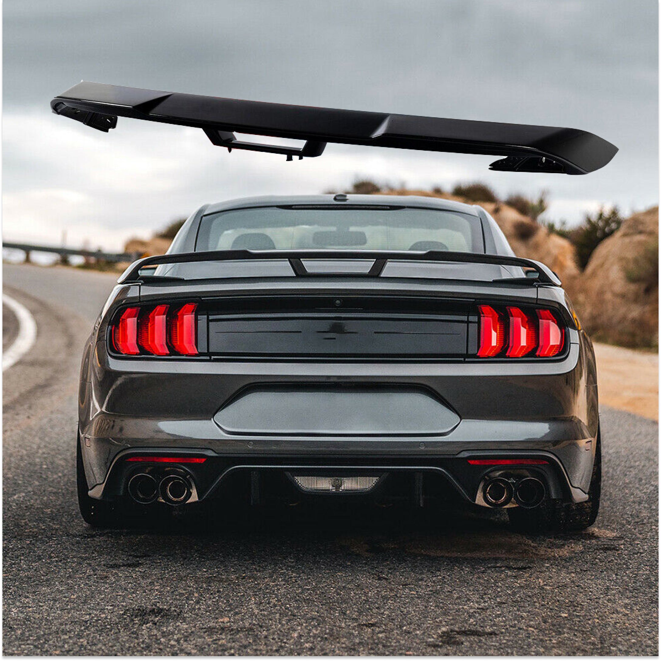 Fit 2015-2021 Ford Mustang GT Style Rear Trunk Spoiler Wing Lid (Gloss Black) - 0