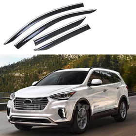 For Hyundai Santa Fe 2013-2019 XL Clip-On Chrome Trim Vent Window Visors Rain Sun Wind Guards Shade Deflectors