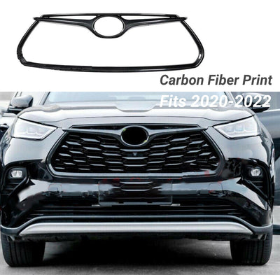 Fits 2020-2023 Toyota Highlander Frame Front Grille Cover Trim (Carbon Fiber Print)