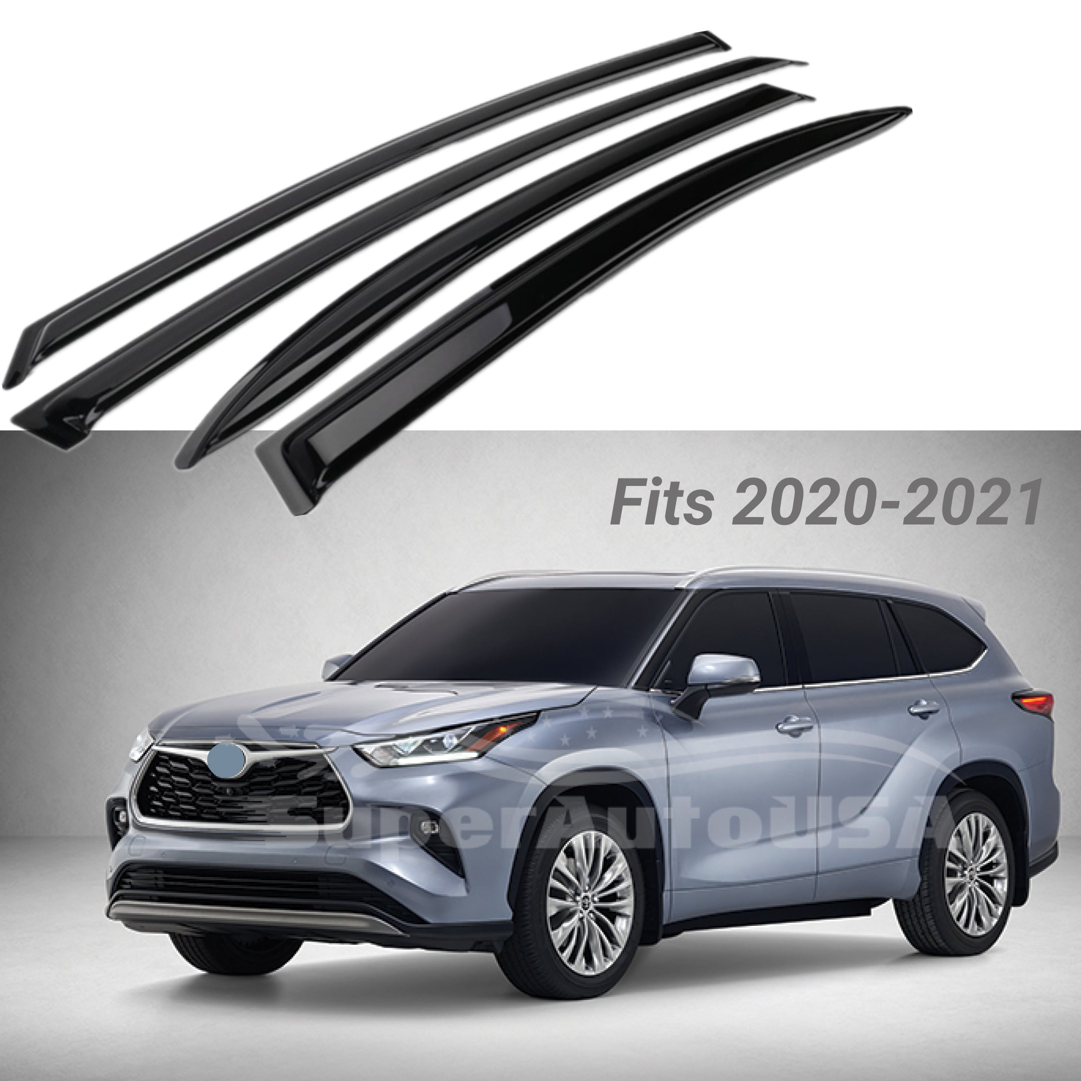 Fit 2020-2023 Toyota Highlander Out-Channel Vent Window Visors Rain Sun Wind Guards Shade Deflectors