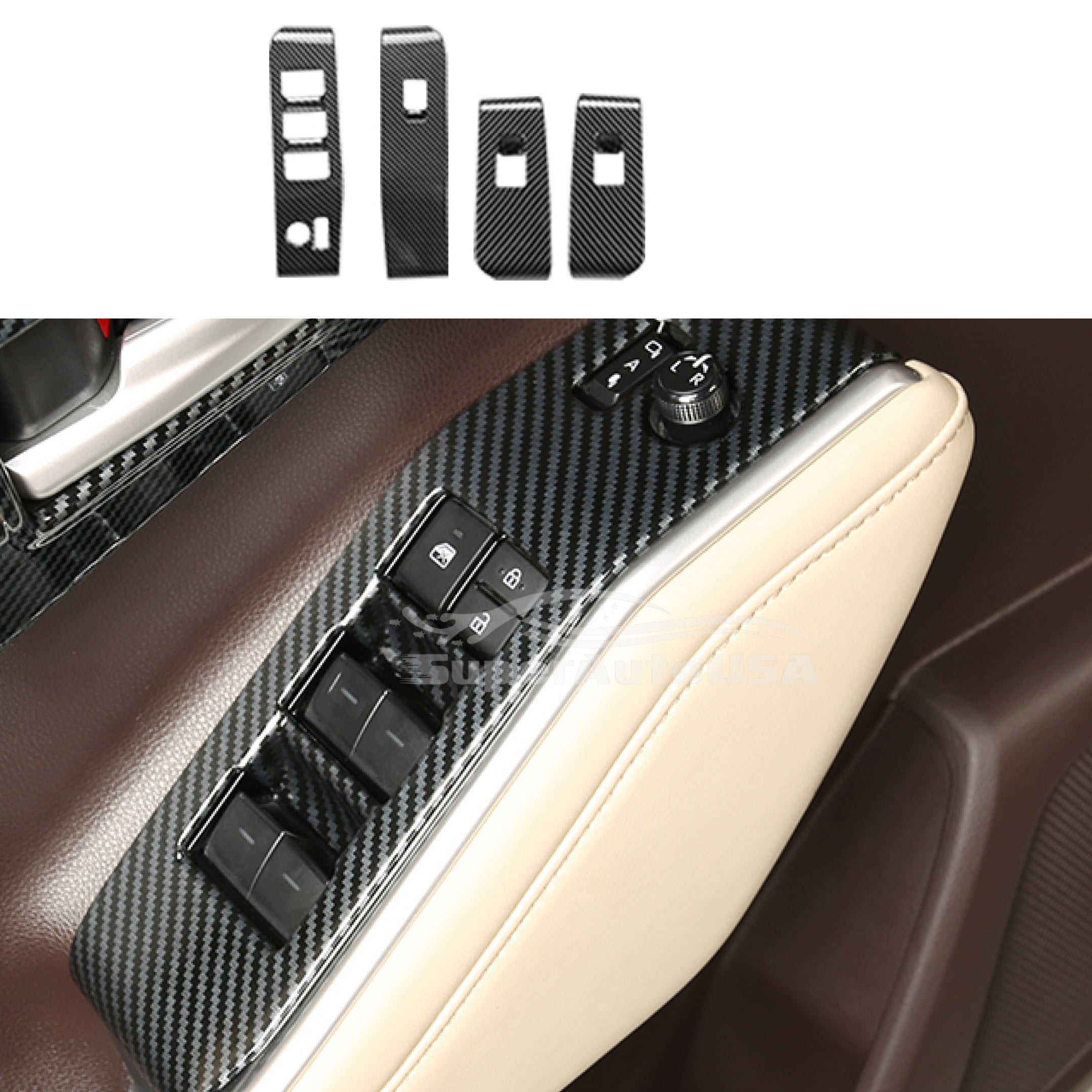 Ajuste del panel del interruptor de la ventana interior de Toyota Highlander 2020-2021 (impresión de fibra de carbono)