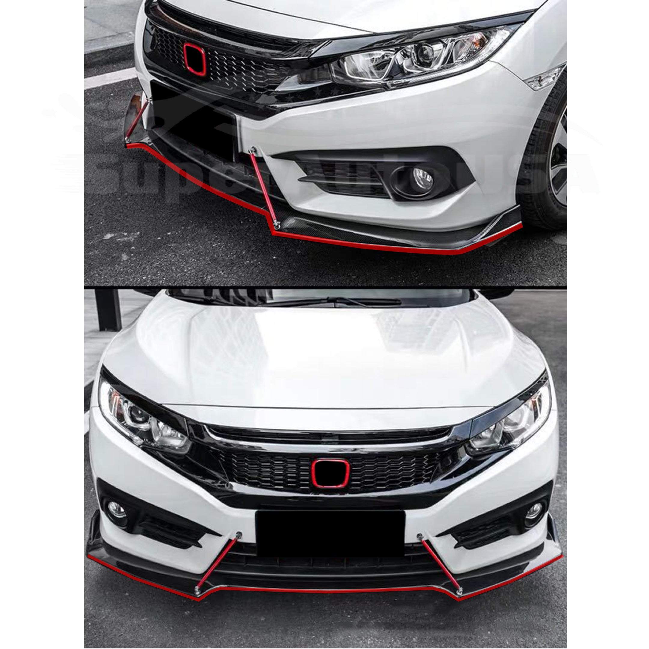 Fit Honda Civic Sedan 2017-2021 Red Trim Performance Front Bumper Lip - 0