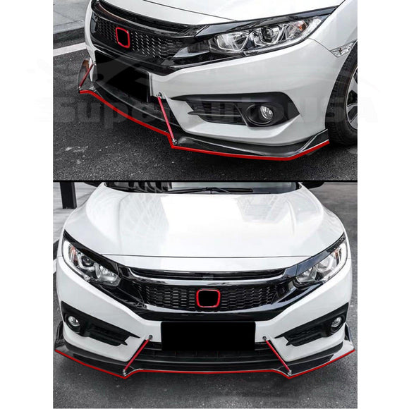 Parachoques delantero de alto rendimiento con borde rojo compatible con Honda Civic Sedan 2017-2021 