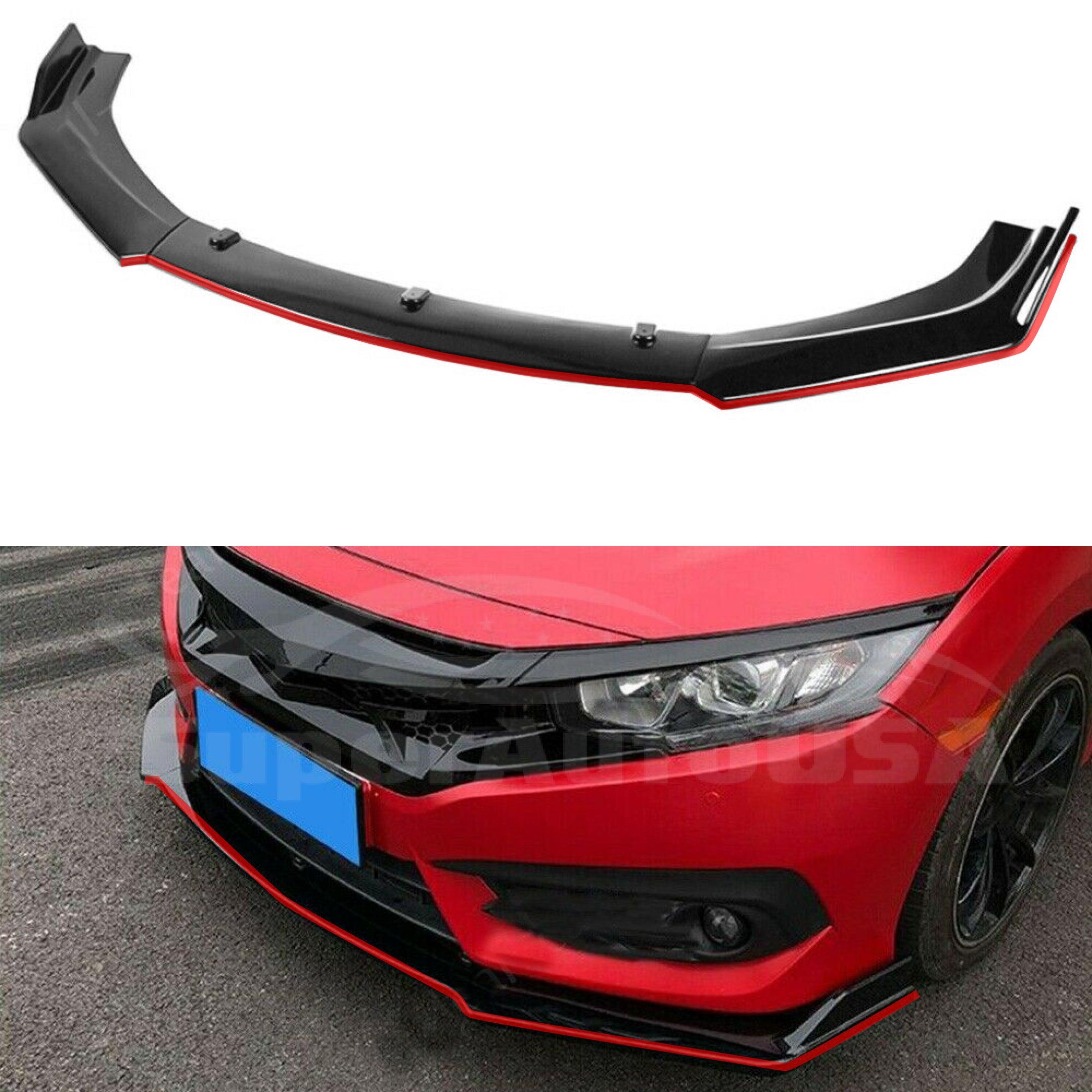 Fit Honda Civic Sedan 2017-2021 Red Trim Performance Front Bumper Lip ...