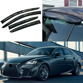 Fit 2013-2019 Lexus IS250 IS350 Carbon Fiber & OE Style Trim Vent Window Visors Rain Sun Wind Guards Shade Deflectors