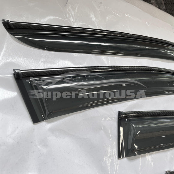 Fit 2016-2022 Honda Pilot Carbon Fiber & 3D Mugen Style Trim Vent Window Visors Rain Sun Wind Guards Shade Deflectors