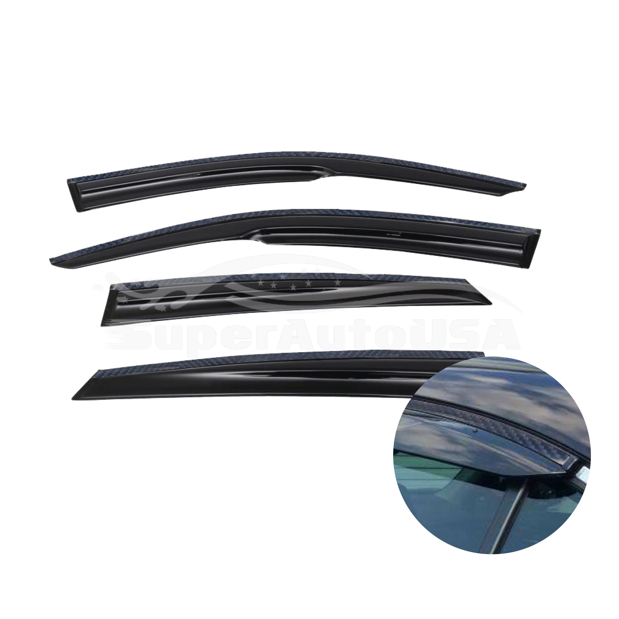 Fit 2016-2022 Honda Pilot Carbon Fiber & 3D Mugen Style Trim Vent Window Visors Rain Sun Wind Guards Shade Deflectors