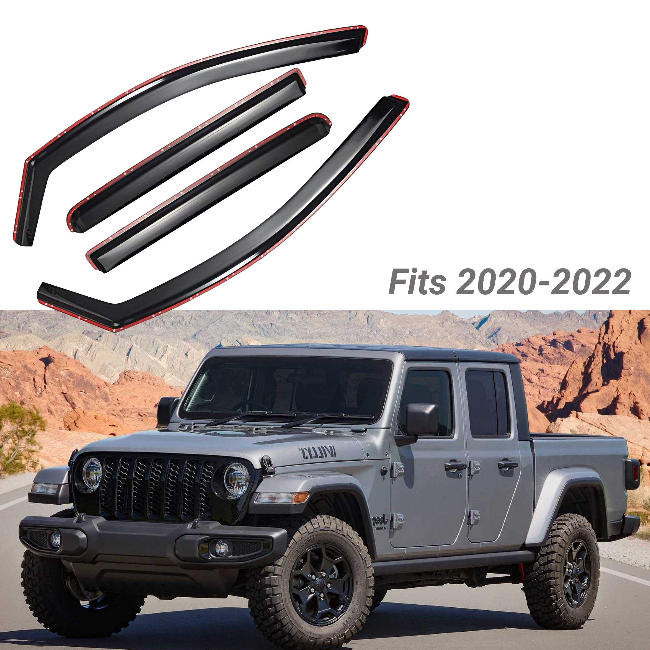 Fit 2020-2022 Jeep Gladiator In-Channel Vent Window Visors Rain Sun Wind Guards Shade Deflectors - 0