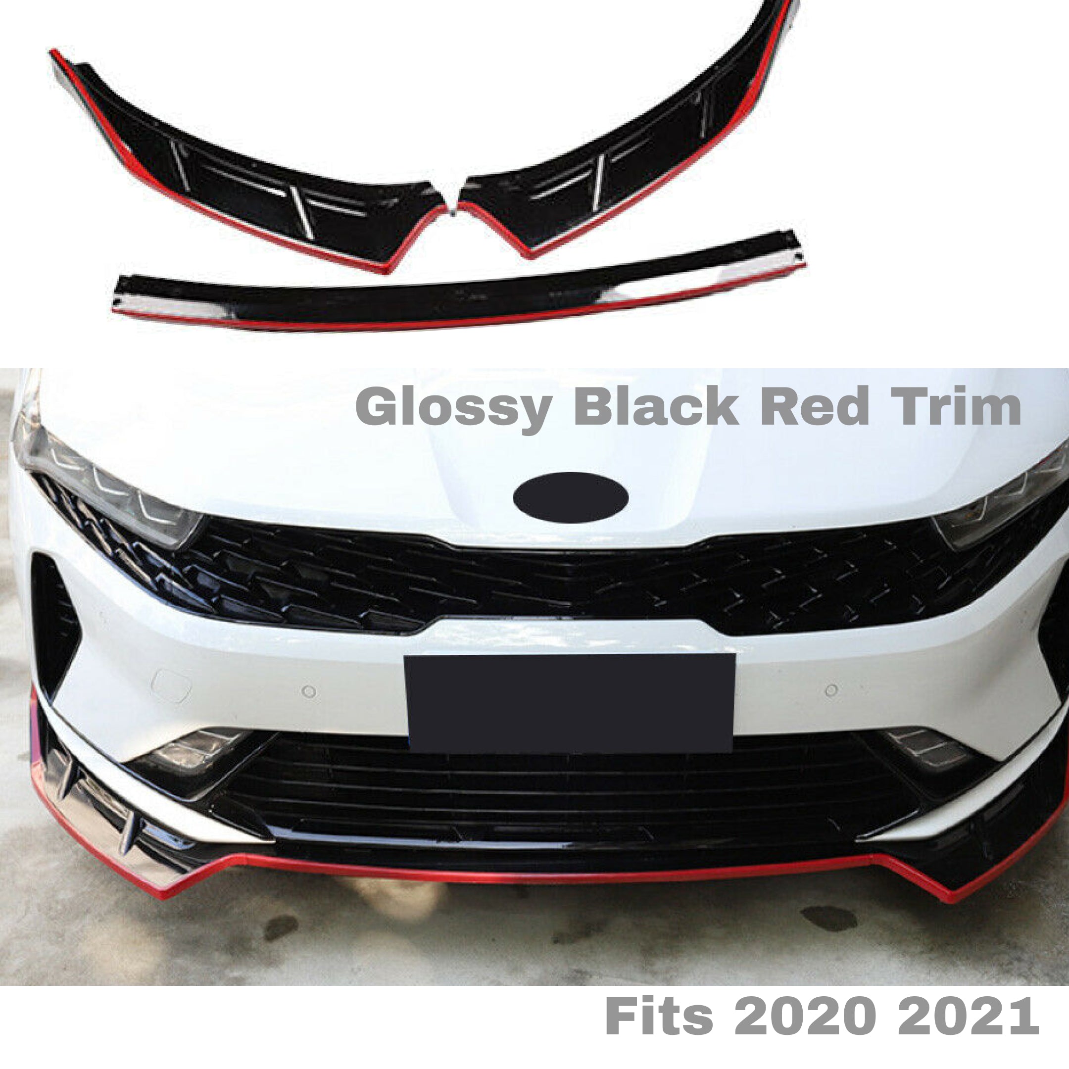 Se adapta al alerón de parachoques delantero estilo rendimiento KIA K5 2020 2021 2022 (negro brillante con borde rojo)