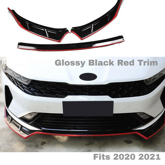 For K5 2021 2022 2023 Performance Style Front Bumper Lip Spoiler (Gloss Black with Red Trim)