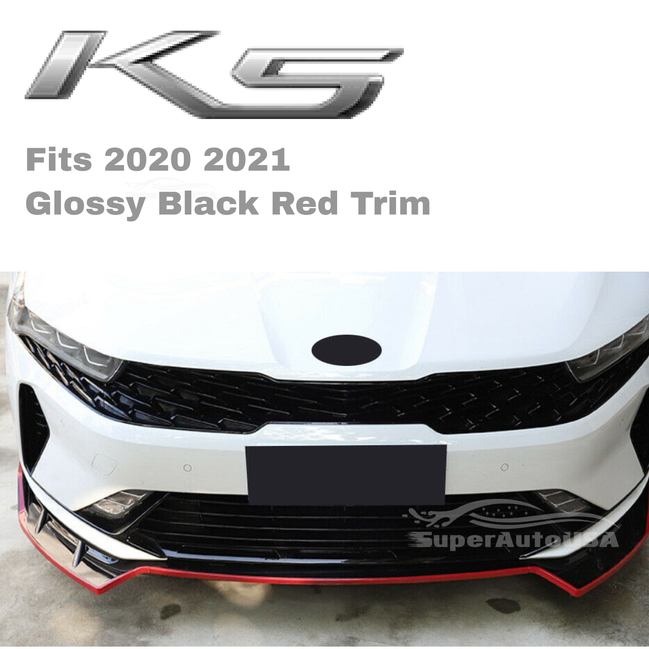 Se adapta al alerón de parachoques delantero estilo rendimiento KIA K5 2020 2021 2022 (negro brillante con borde rojo)