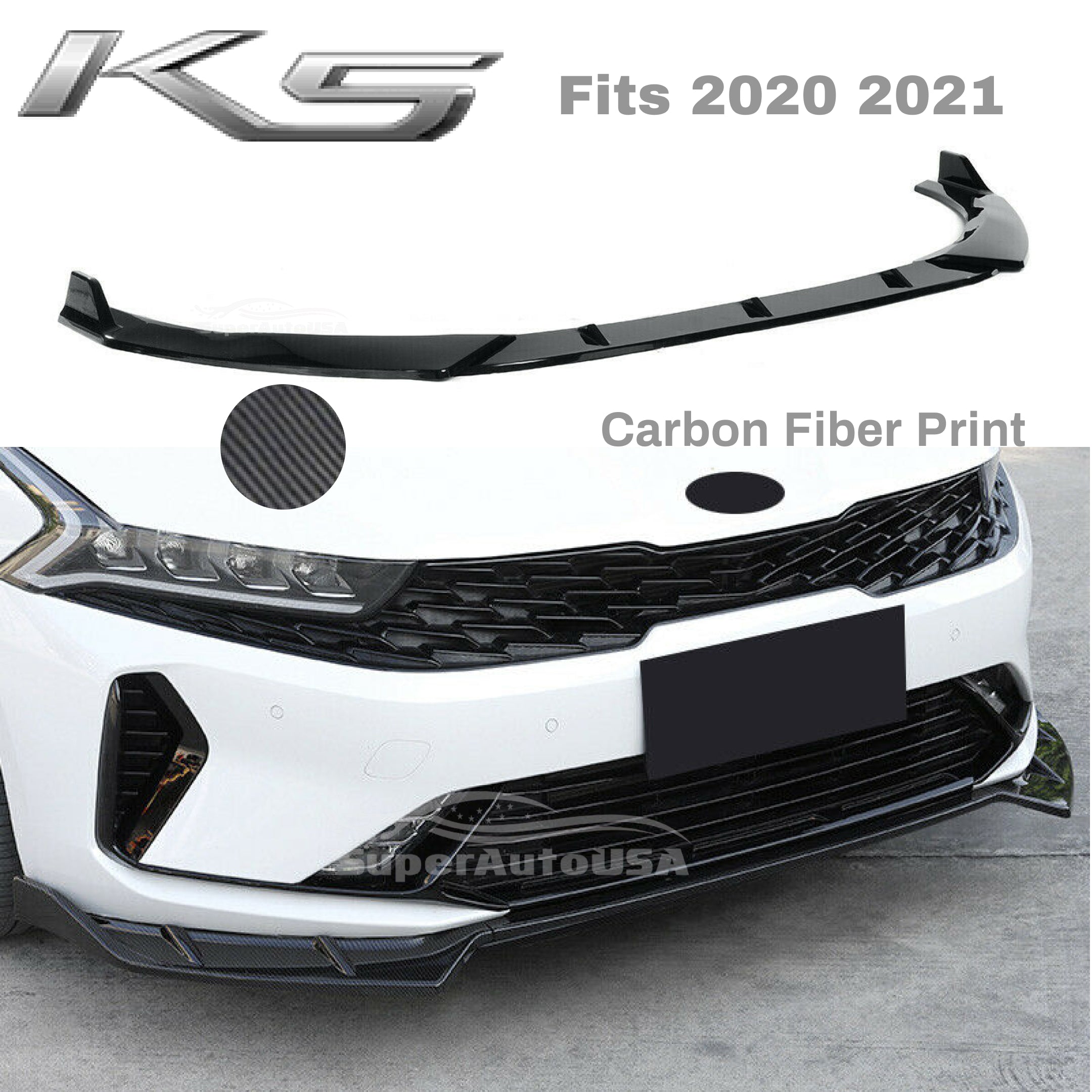 Se adapta a 2020 2021 2022 KIA K5 Performance Style Alerón de parachoques delantero (estampado de fibra de carbono)