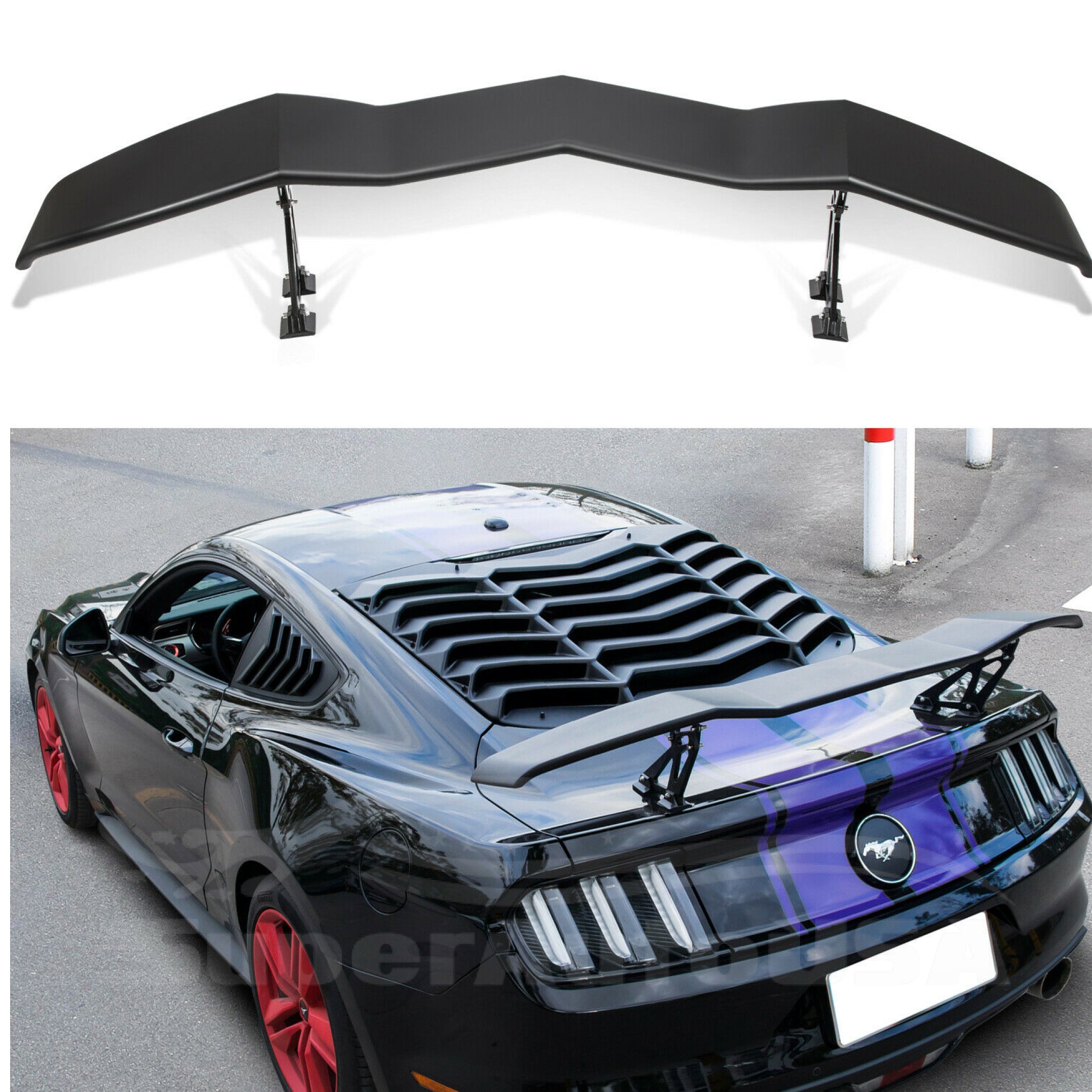 Rear Spoiler & Wings - GT Lambo Style | Fits Ford Mustang  (All Year)