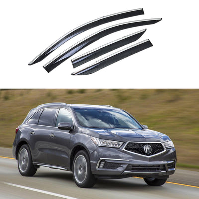 Fit 2014-2021 Acura MDX Clip-On Chrome Trim Vent Window Visors Rain Sun Wind Guards Shade Deflectors