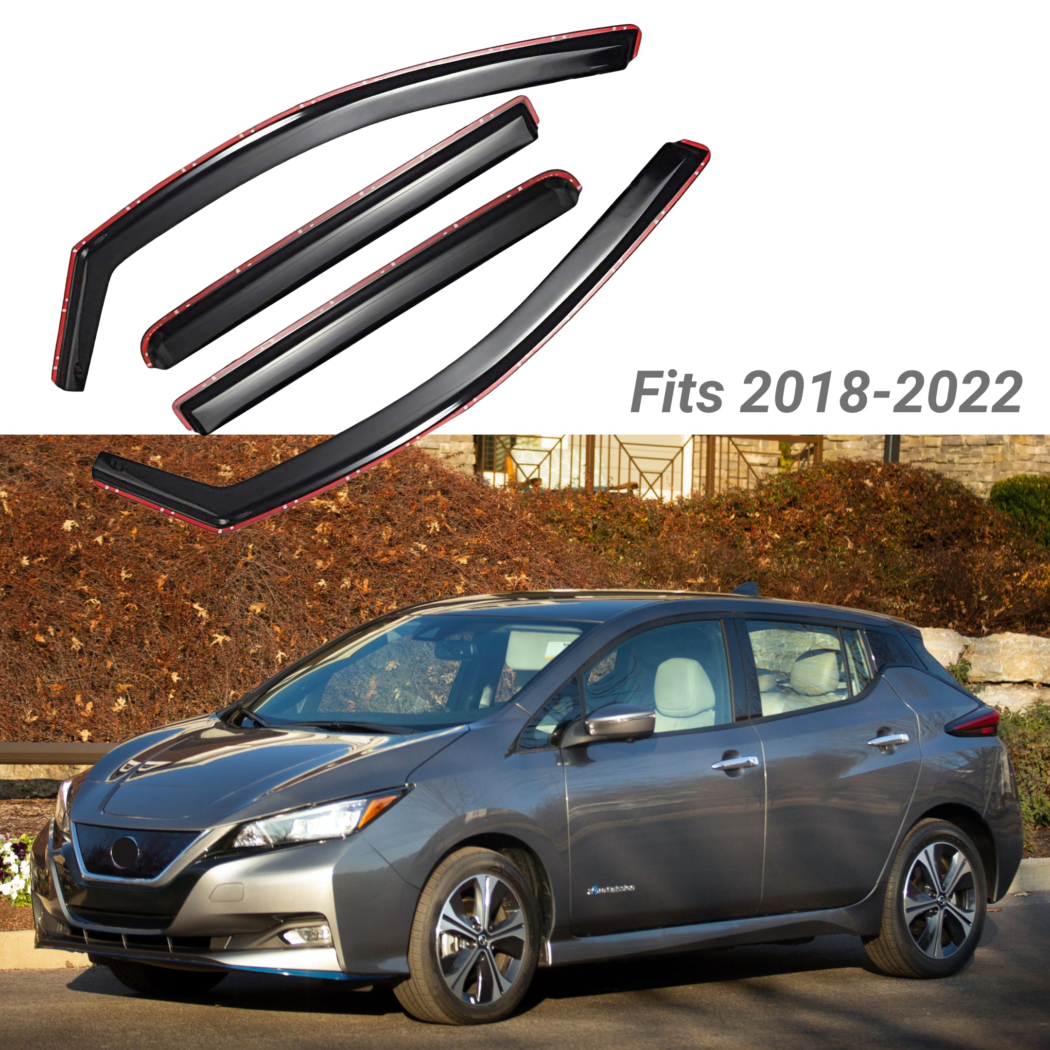Fit 2018-2024 Nissan Leaf In-Channel Vent Window Visors Rain Sun Wind Guards Shade Deflectors