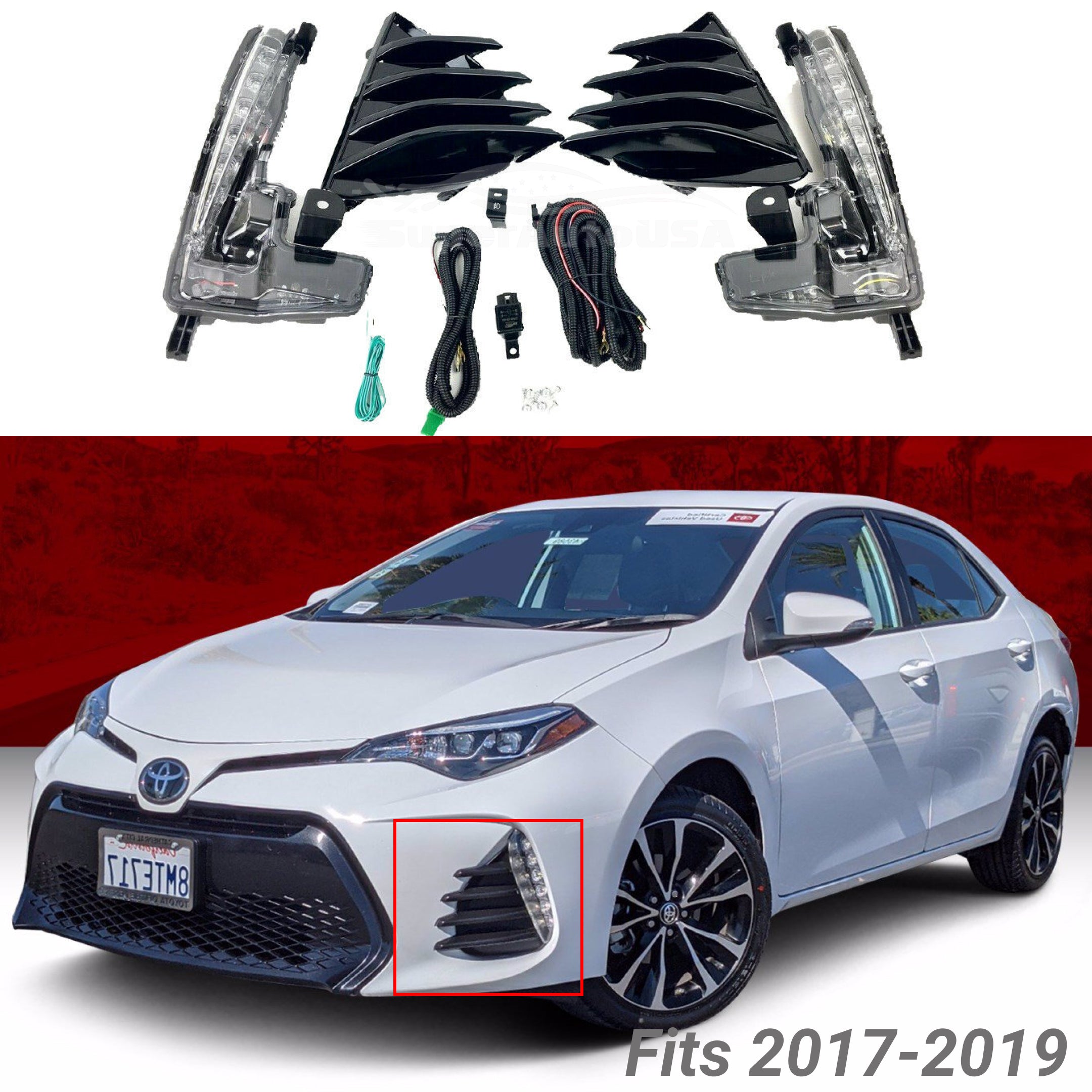 Fits 2017-2019 Toyota Corolla SE XSE DRL Fog Light LED Driving Lamp Bezel Sets