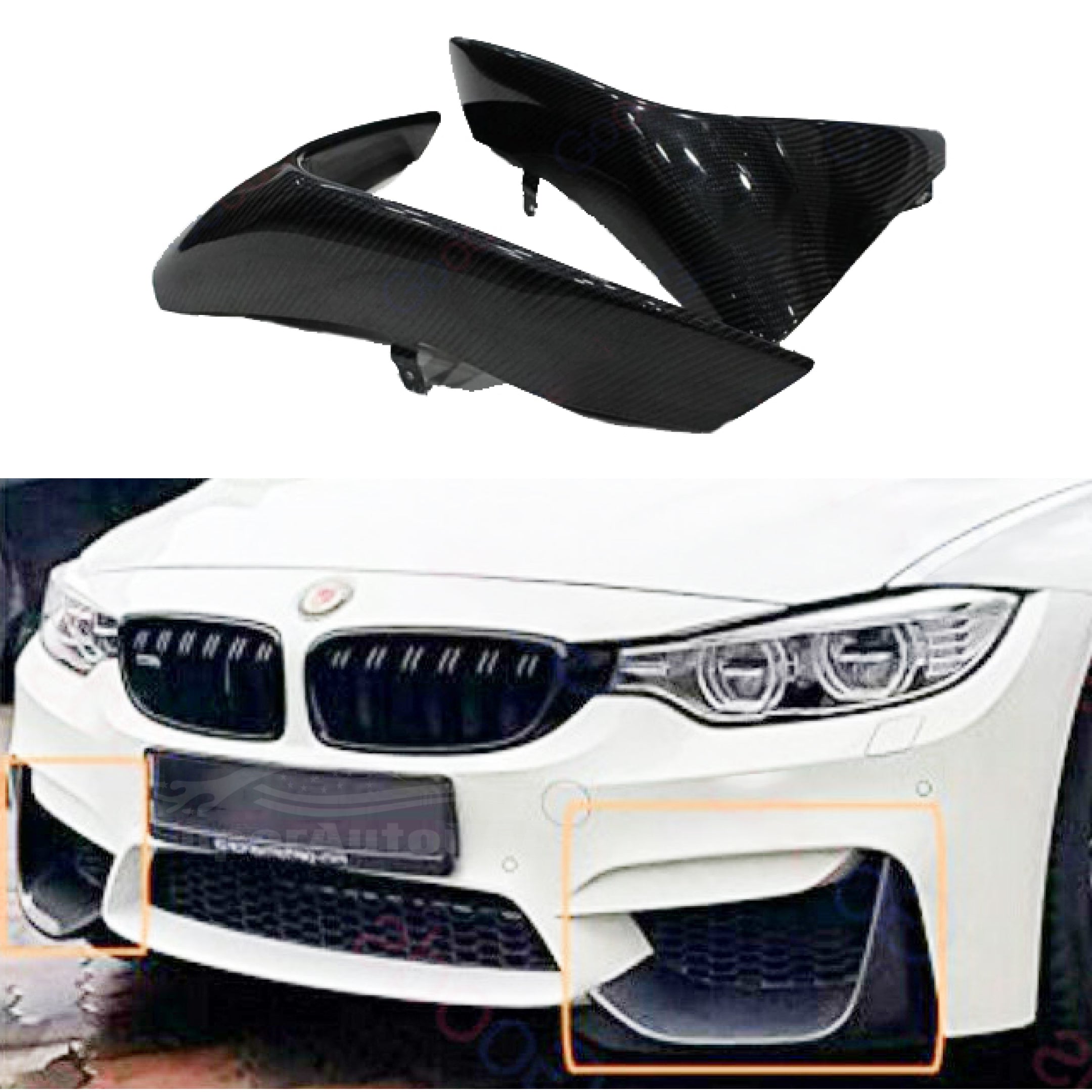 Fits 2015-2020 BMW F80 M3 F82 F83 M4 Front Corner Splitters Molding Trim Cover (Carbon Fiber Print) - 0