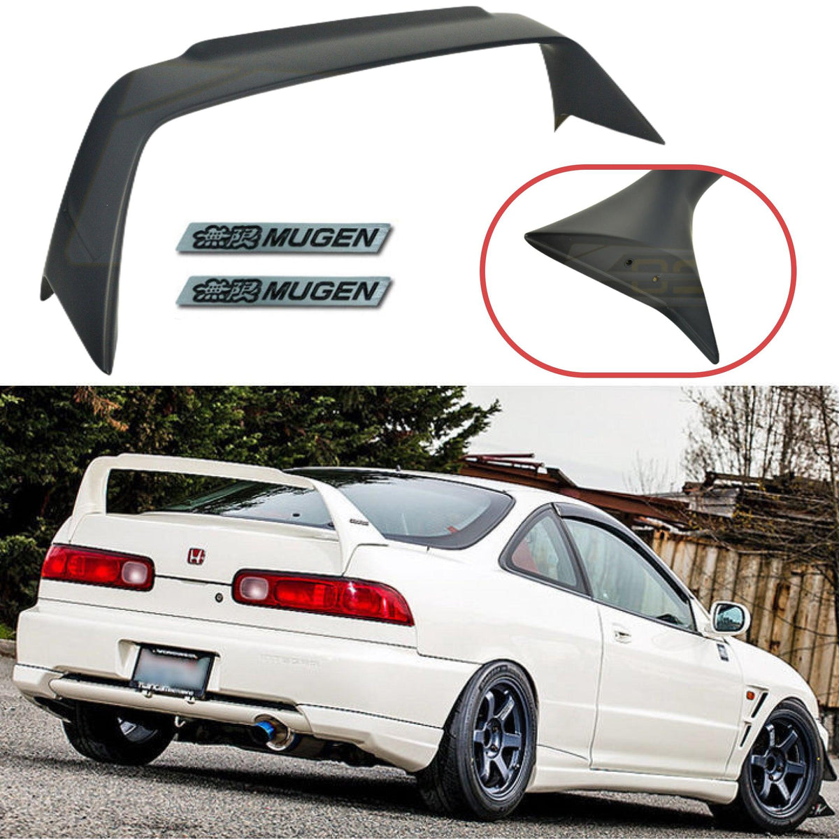 Mugen Style Rear Lid Wing Spoiler & Red Emblems For 1994-2001 Acura Integra DC2