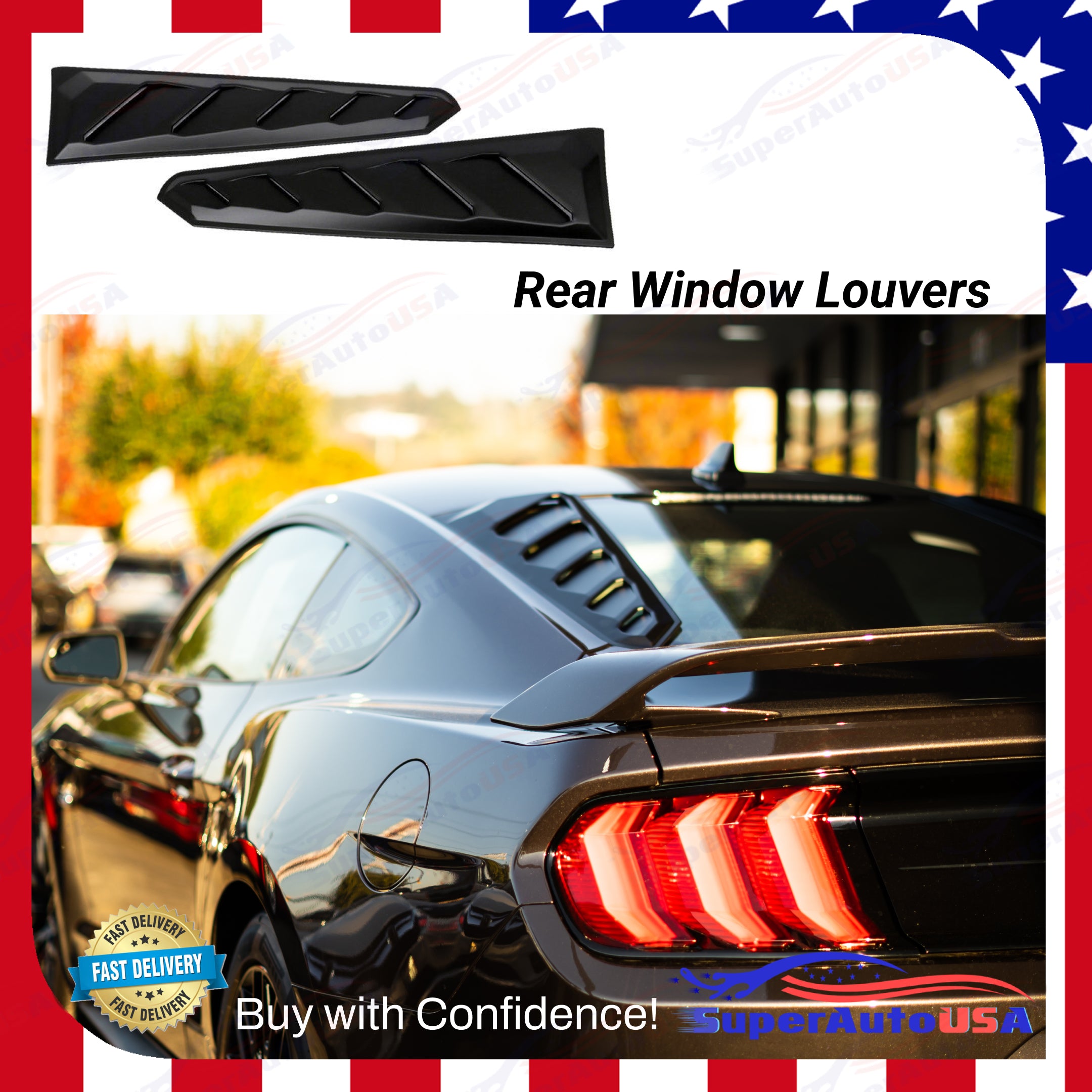 For Ford Shelby Mustang 2015-2021 Matte Black Sunshade Rear Window Louver - 0