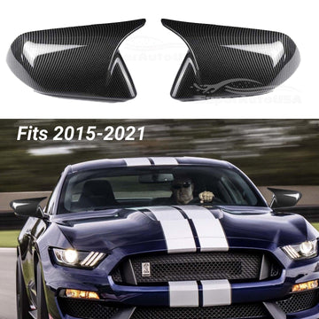 Tapas de cubierta de espejo retrovisor lateral estilo bocina para Ford Mustang 2015-2021 (impresión de fibra de carbono) 