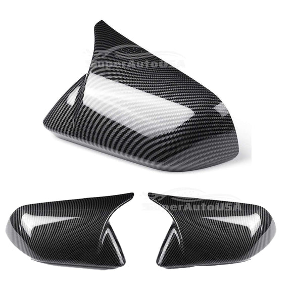 Fit 2015-2021 Ford Mustang Rearview Side Mirror Cover Caps Horn Style (Carbon Fiber Print)