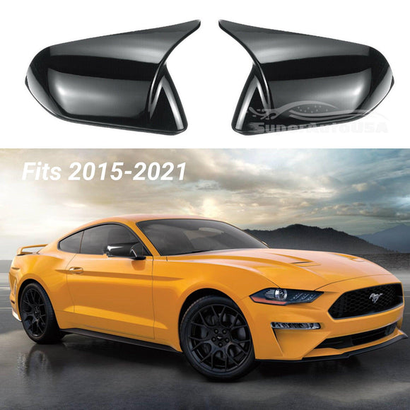 Fit 2015-2021 Ford Mustang Rearview Side Mirror Cover Caps Horn Style (Gloss Black)