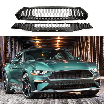 Parrilla delantera estilo panal de abeja para Ford Mustang Bullitt 2018-2023 (negro brillante) 