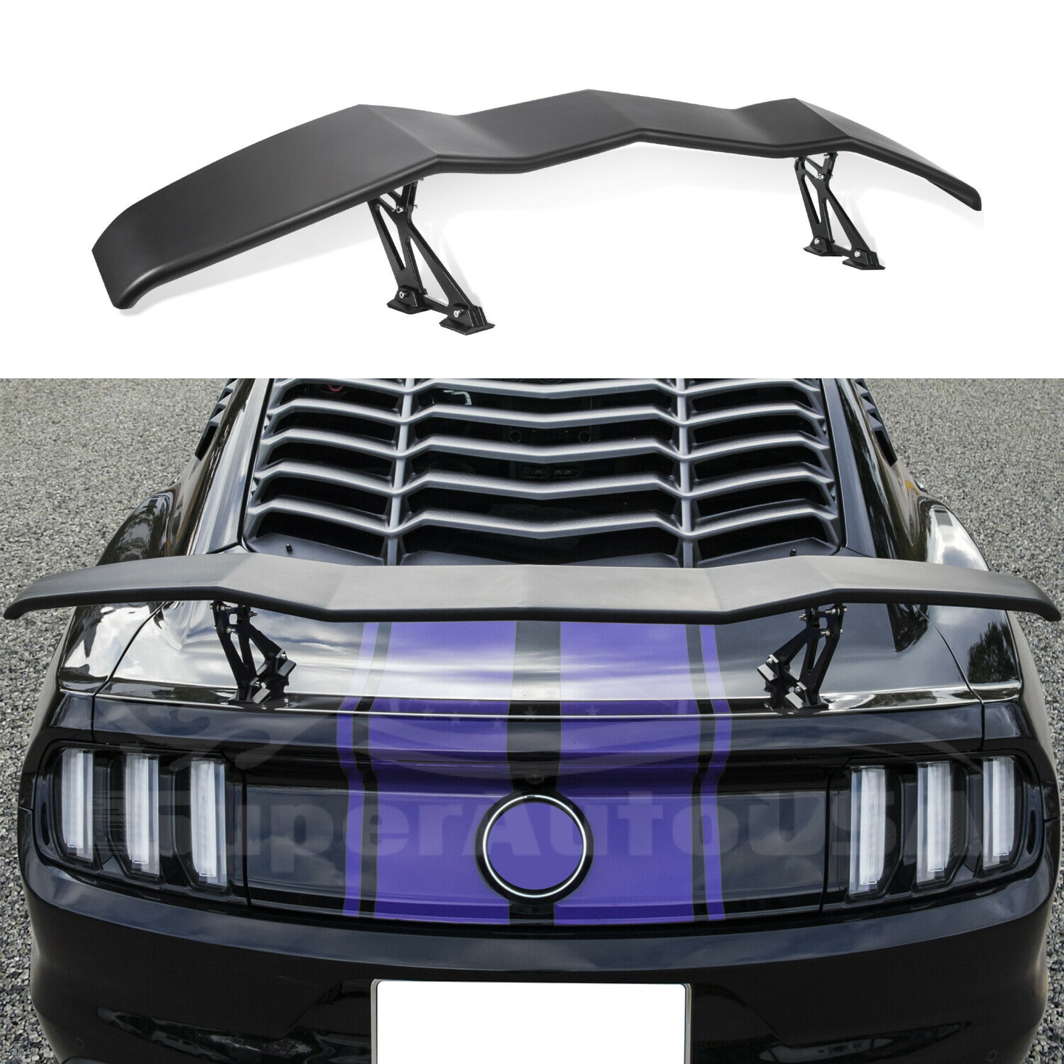 Ajuste el alerón trasero del maletero estilo Ford Mustang GT Lambo (negro mate sin pintar) - 0
