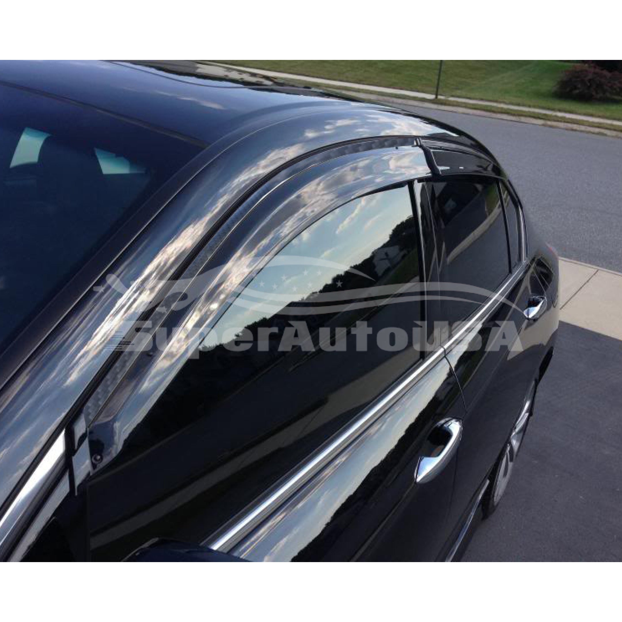 Fit 2006-2011 BMW 3 Series E90 Clip-On Carbon Fiber Print Trim Vent Window Visors Rain Sun Wind Guards Shade Deflectors