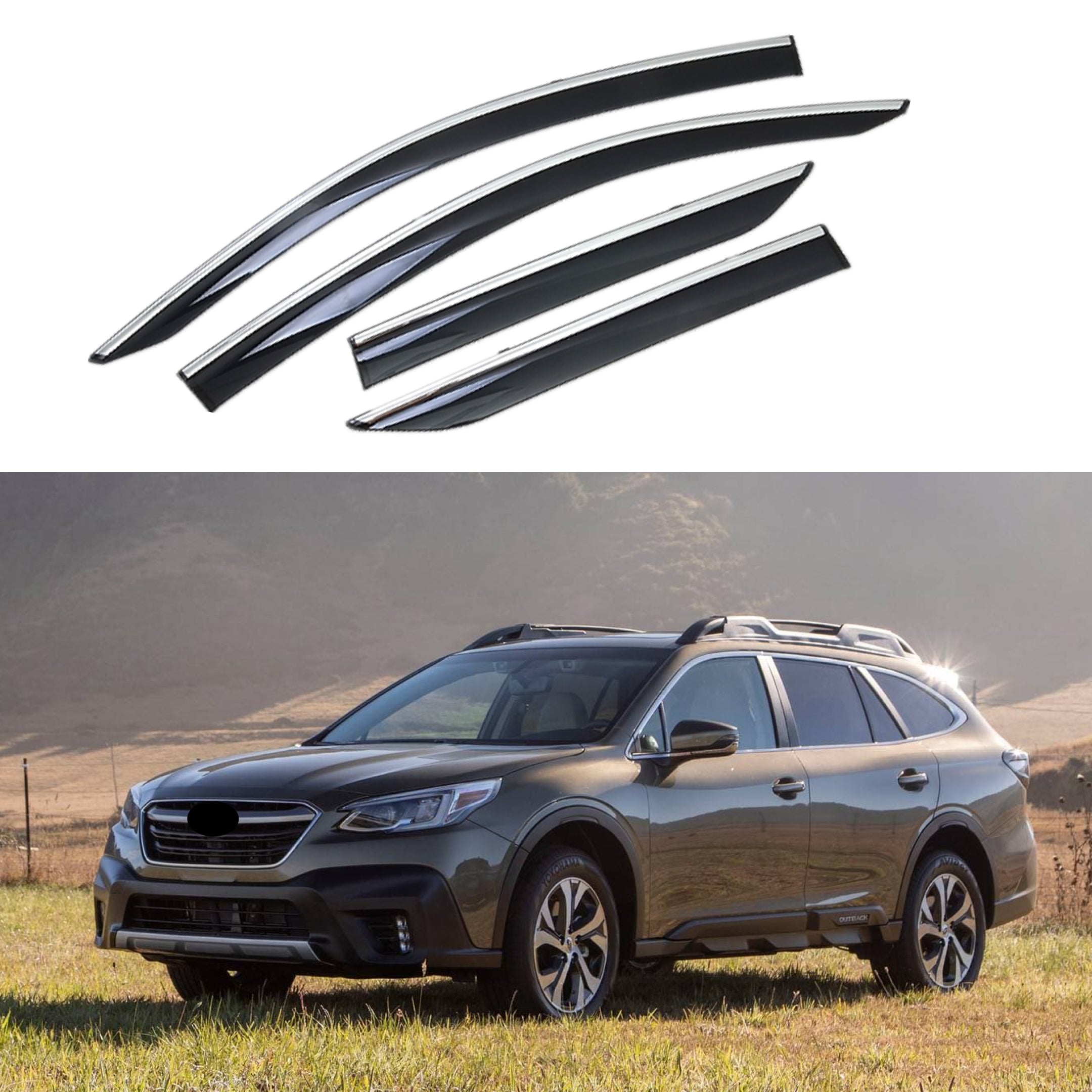 Fit 2015-2019 Subaru Outback Clip-On Chrome Trim Vent Window Visors Rain Sun Wind Guards Shade Deflectors