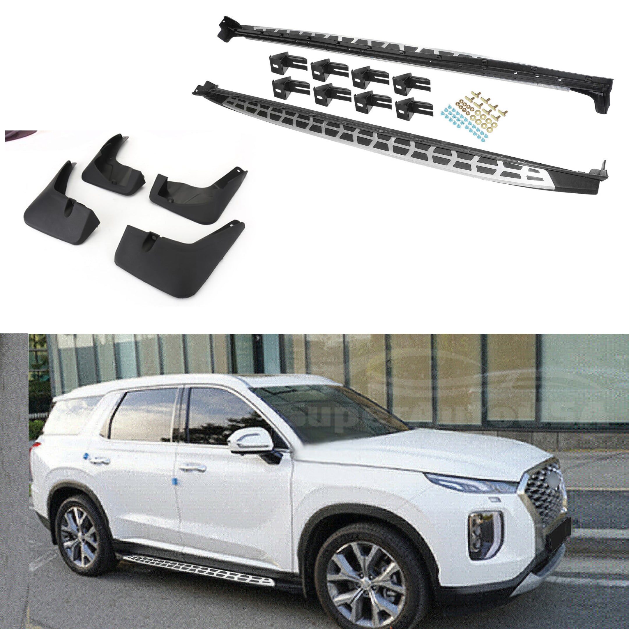 Side Steps fit for Hyundai Palisade 2020 2021 2022 2023 2024 SE SEL  Calligraphy Limited Running Board Nerf Bar Accessories w/Mud Flaps(No  Drilling
