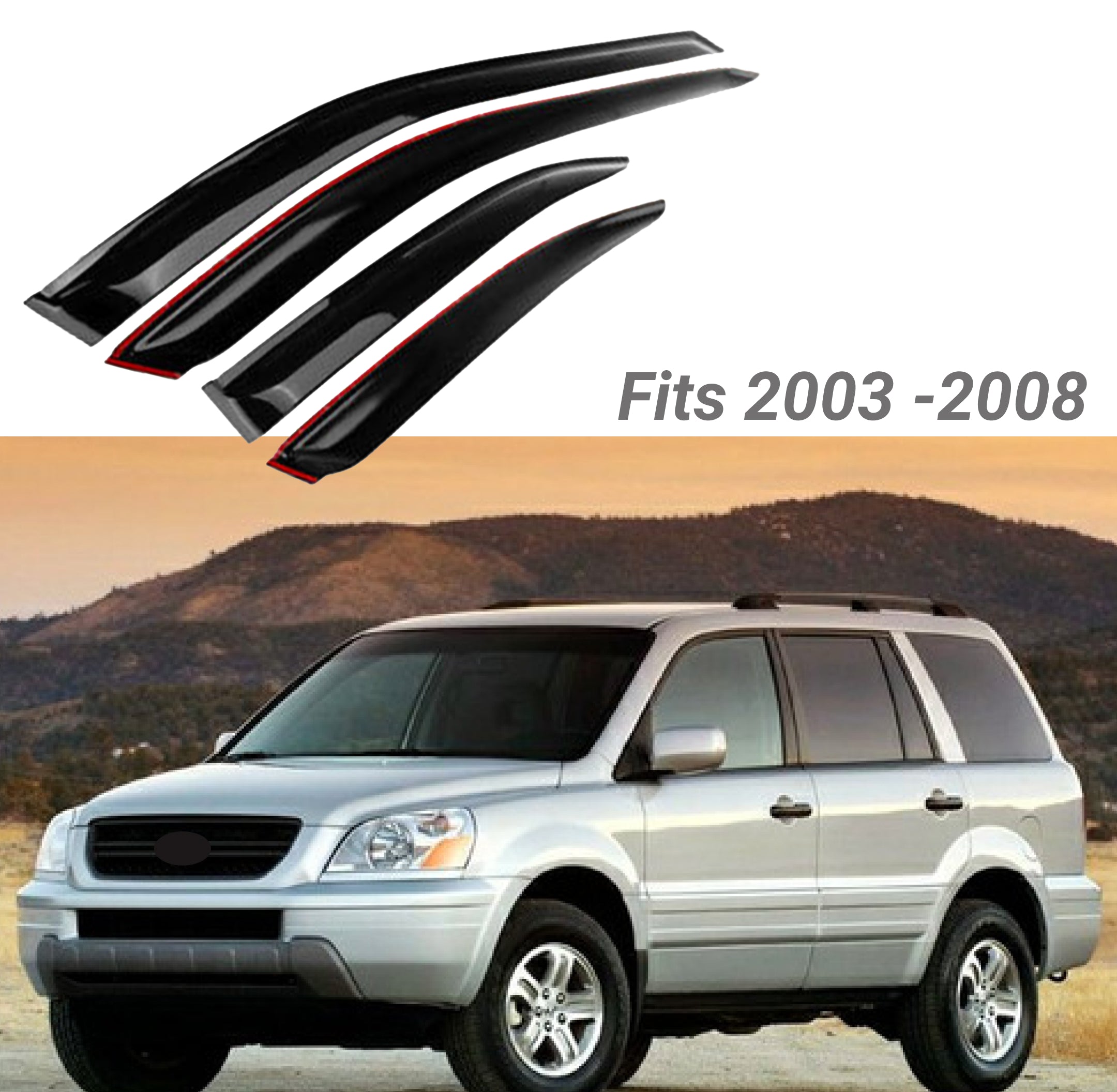 Fit 2003-2008 Honda Pilot OE Style Vent Window Visors Rain Sun Wind Guards Shade Deflectors - 0