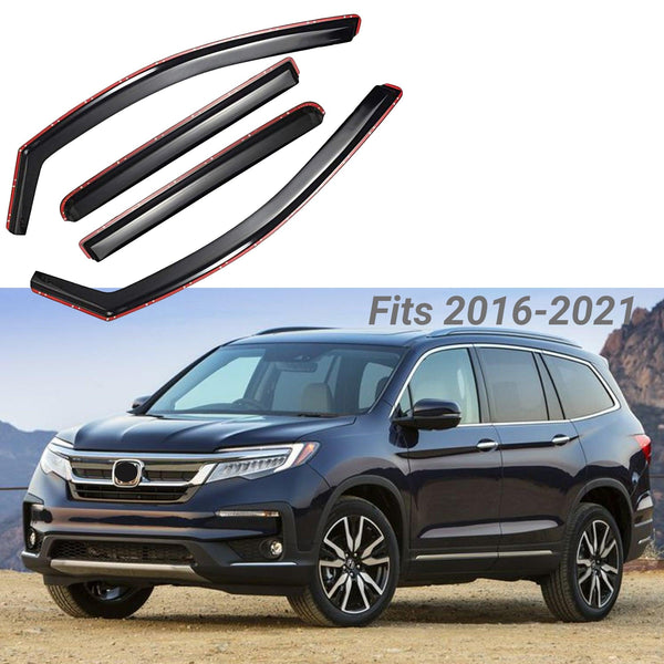 In-Channel Window Visors For Honda Pilot 2023-2024 - Dark Smoke Tint, 4-Piece Set With Clips And Tape