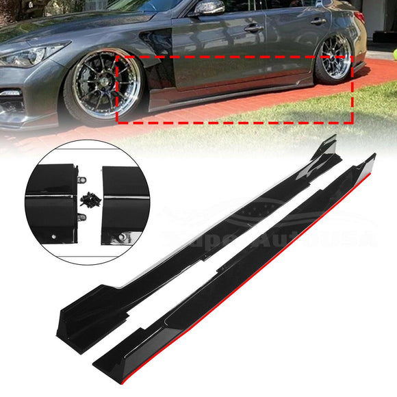 For 2014-2022 Infiniti Q50 ST Style Side Skirt Extension Lip (Gloss Black Red Trim)