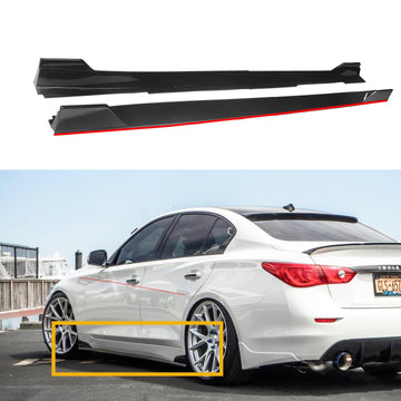 Para el borde de extensión de faldón lateral estilo ST de Infiniti Q50 2014-2022 (moldura negra brillante y roja) 