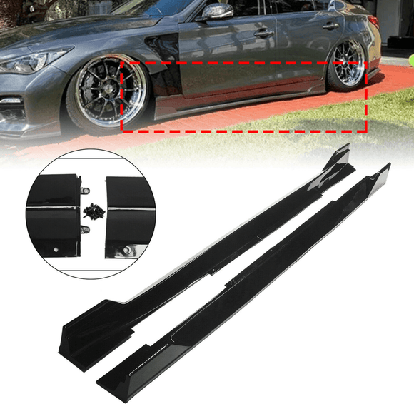 Fit 2014-2021 Infiniti Q50 4-Door Sedan MOD Style Black ABS Side Skirts Body Kit (Black)