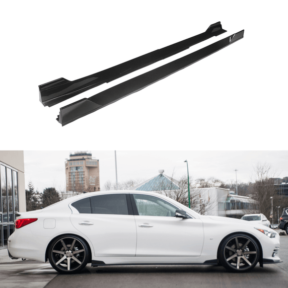 Fit 2014-2021 Infiniti Q50 4-Door Sedan MOD Style Black ABS Side Skirts Body Kit (Black)