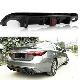 Fits 2014-2017 Infiniti Q50 Rear Spoiler Lower Diffuser with LED Light (Gloss Black)