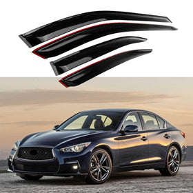 Fit 2018-2021 Infiniti Q50 Out-Channel Vent Window Visors Rain Sun Wind Guards Shade Deflectors