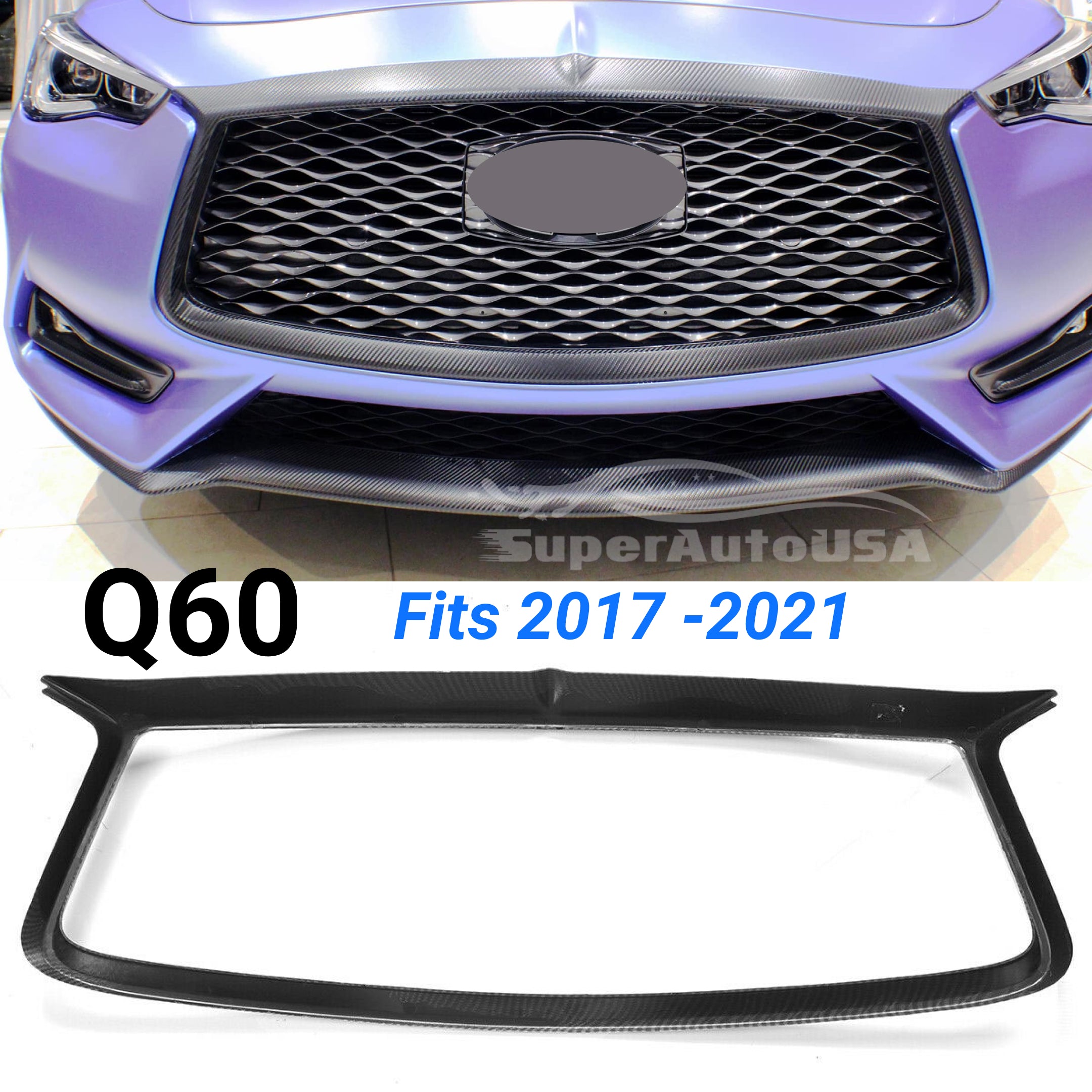 Fits 2017-2022 Q60 Front Grille Grill Outline Cover (Carbon Fiber Print)
